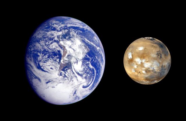 An image of Earth and Mars side-by-side.